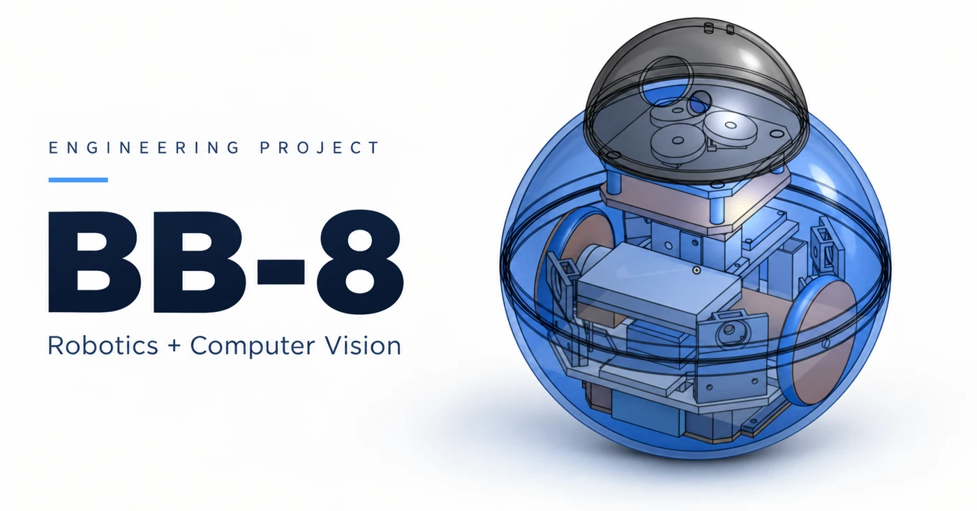 BB-8 CAD assembly with transparent spherical shell and internal drive mechanism